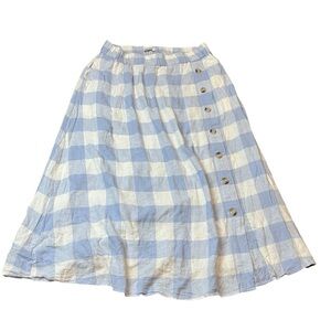 Madewell Blue and White Checkered Midi Skirt